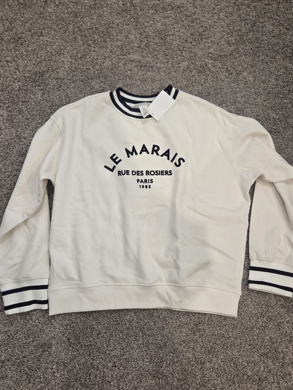 H&M Cream Crewneck Sweater with Black Trim